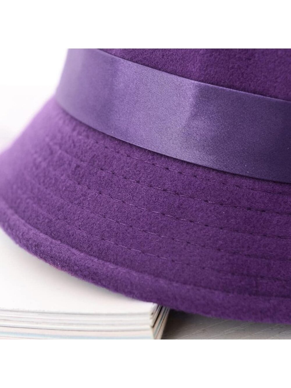 Women's Purple Vintage Felt Cloche inter Floral Fedora Imported Bucket Hat - Picture 4 of 6